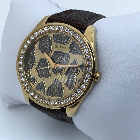 Guess Women Watch Bling Crystal Accents Brown Band - Picture 3 of 8